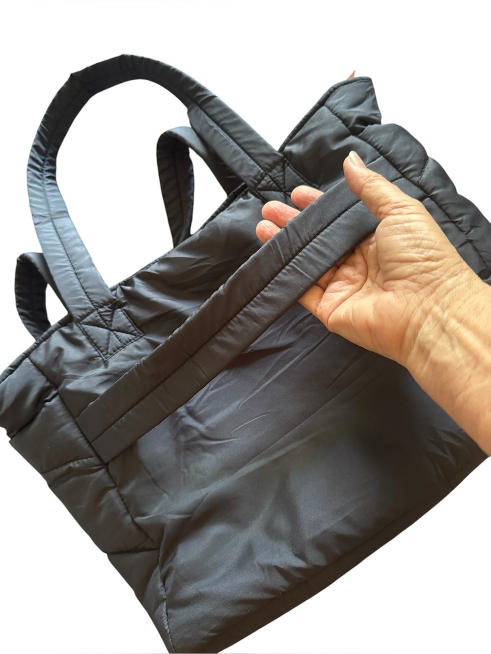 Quilted Puffy Black Tote Bag - Picture 5 of 5